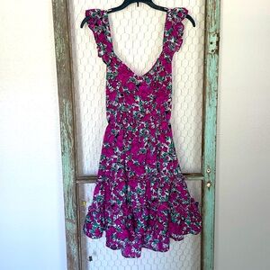 Pink! Open back, tie back, ruffle summer dress. Small.